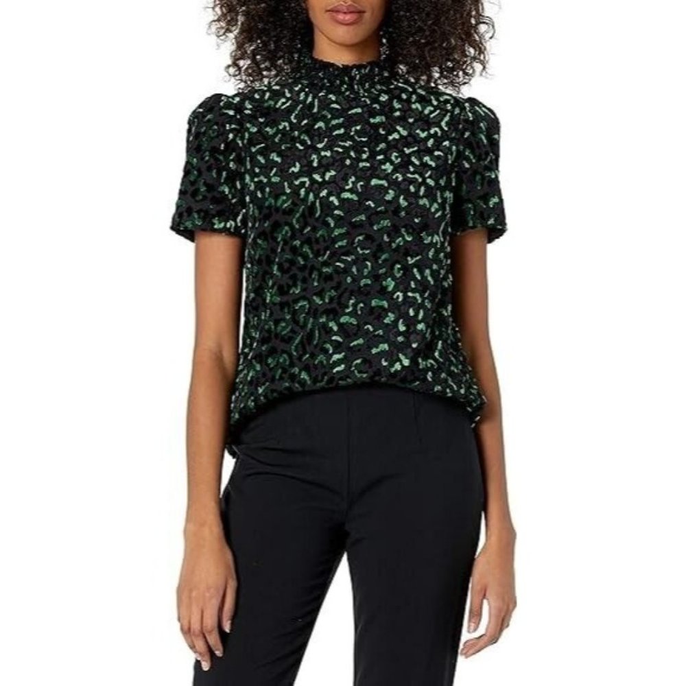 Milly Haley Velvet Leopard Burnout Mock Neck Top (Size S)